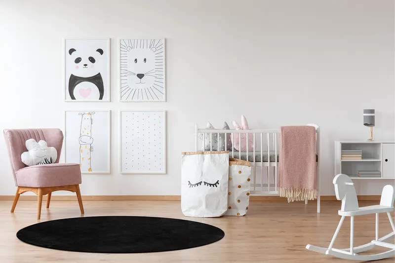 Soft Wilton-tæppe Rundt 160 cm - Sort - Tekstiler - Tæpper - Moderne tæppe - Mønstrede tæpper