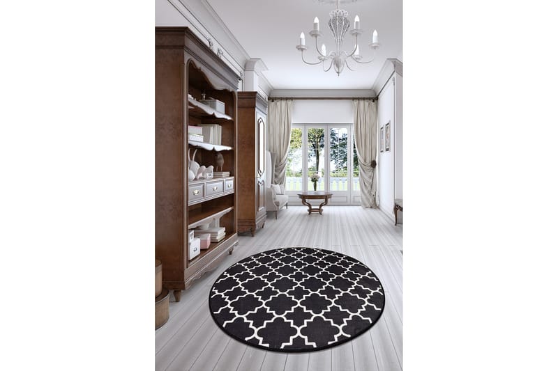 Surupa Tæppe Rund 100 cm - Sort/Velour - Tekstiler - Tæpper - Moderne tæppe - Mønstrede tæpper