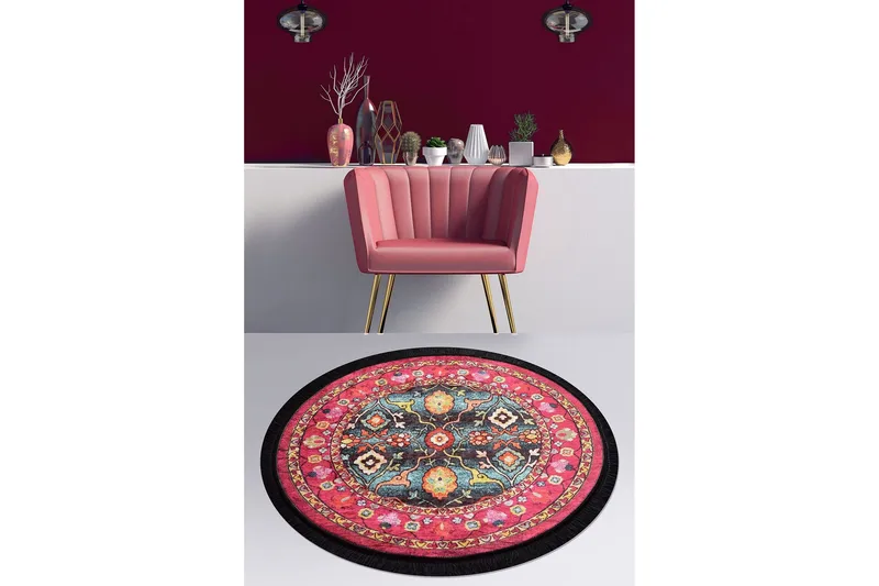 Svetik Tæppe Rund 100 cm - Flerfarvet/Velour - Tekstiler - Tæpper - Moderne tæppe - Mønstrede tæpper