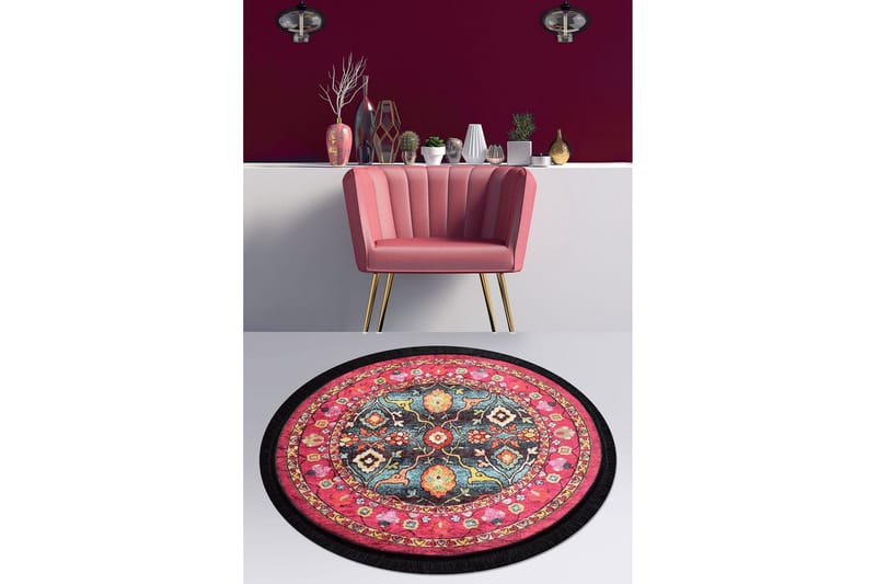 Svetik Tæppe Rund 140 cm - Flerfarvet/Velour - Tekstiler - Tæpper - Moderne tæppe - Mønstrede tæpper