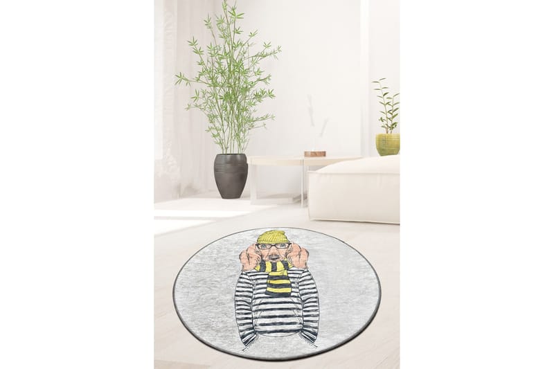 Tahmores Tæppe Rund 100 cm - Flerfarvet/Velour - Tekstiler - Tæpper - Moderne tæppe - Mønstrede tæpper