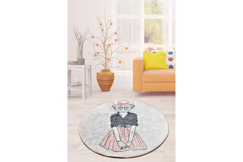 Tareixa Tæppe Rund 100 cm - Flerfarvet/Velour - Tekstiler - Tæpper - Moderne tæppe - Mønstrede tæpper