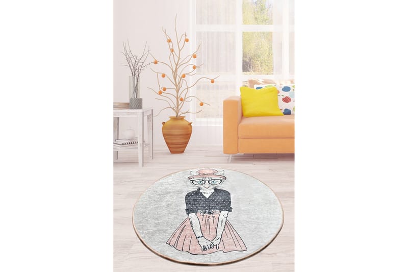 Tareixa Tæppe Rund 100 cm - Flerfarvet/Velour - Tekstiler - Tæpper - Moderne tæppe - Mønstrede tæpper