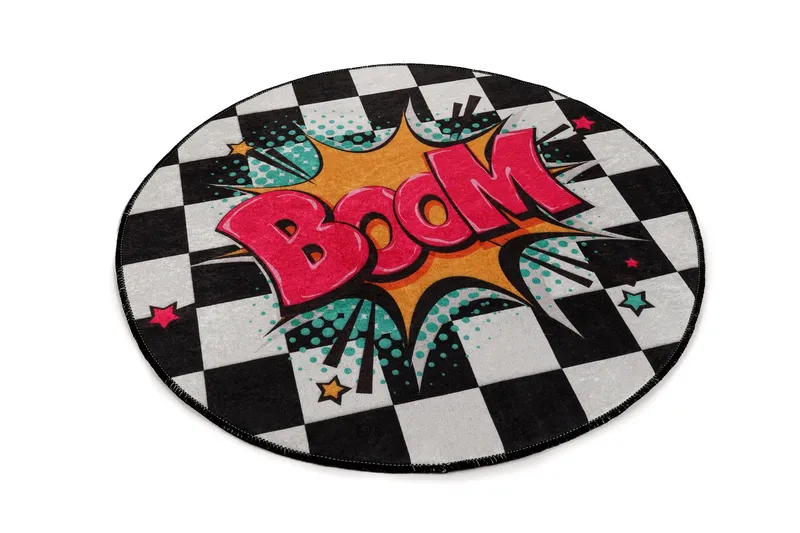 Tarhe Tæppe Rund 100 cm, Flerfarvet/Velour