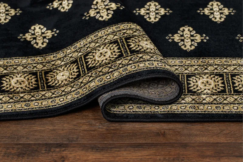 Teheran Wiltontæppe Rektangulær 80x350 cm - Sort - Tekstiler - Tæpper - Moderne tæppe - Mønstrede tæpper