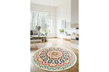Tsakali Tæppe Rund 100 cm - Flerfarvet/Velour - Tekstiler - Tæpper - Moderne tæppe - Mønstrede tæpper