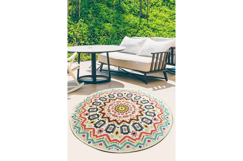 Tsakali Tæppe Rund 140 cm, Flerfarvet/Velour