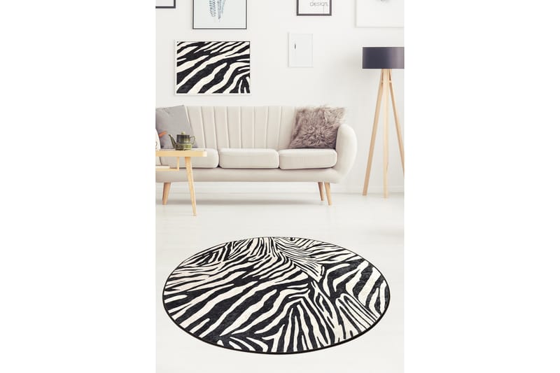 Ulphe Tæppe Rund 140 cm - Zebra/Velour - Wiltontæpper - Mønstrede tæpper