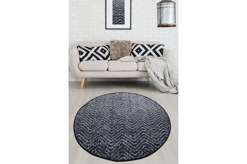 Yesuto Tæppe Rund 120 cm, Hvid/Sort/Velour