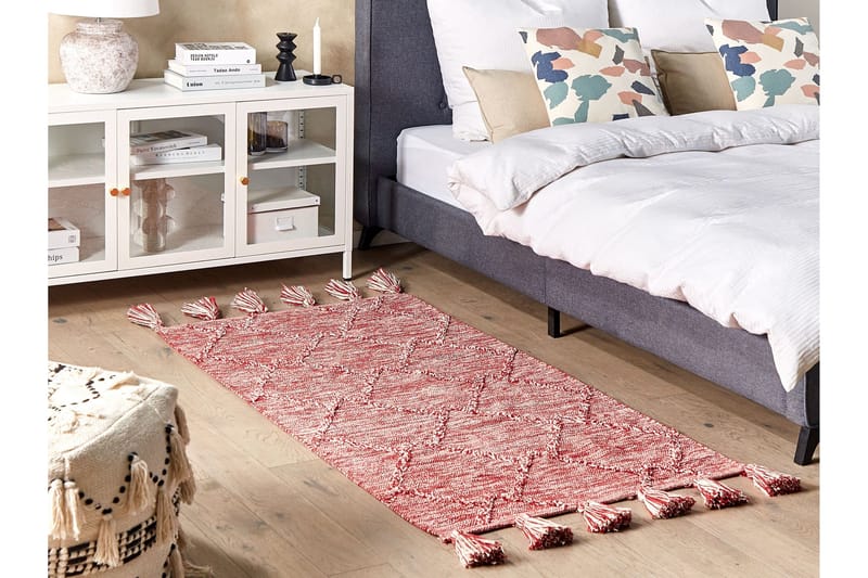Nigde Ryetæppe 80x150 cm - Rød - Tekstiler - Tæpper - Moderne tæppe - Bomuldstæpper