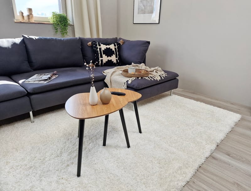 Lounge Shaggy Tæppe 133x190 cm Rektangulært - Hvid - Tekstiler - Tæpper - Moderne tæppe - Ryatæpper