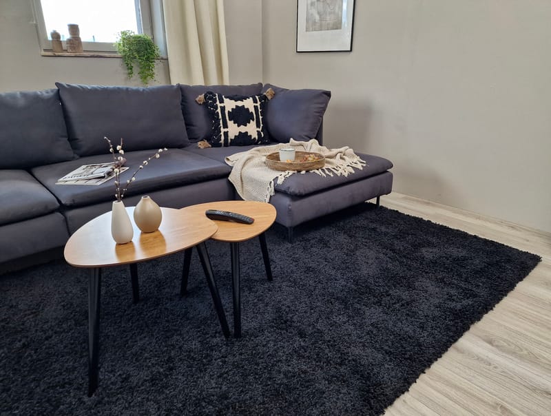 Lounge Shaggy Tæppe 133x190 cm Rektangulært - Sort - Tekstiler - Tæpper - Moderne tæppe - Ryatæpper