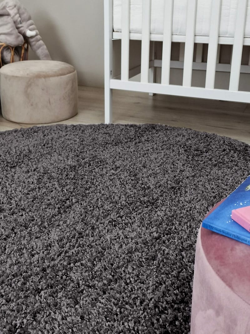 Lounge Shaggy Tæppe 200 cm Rundt - Grafit - Tekstiler - Tæpper - Moderne tæppe - Ryatæpper