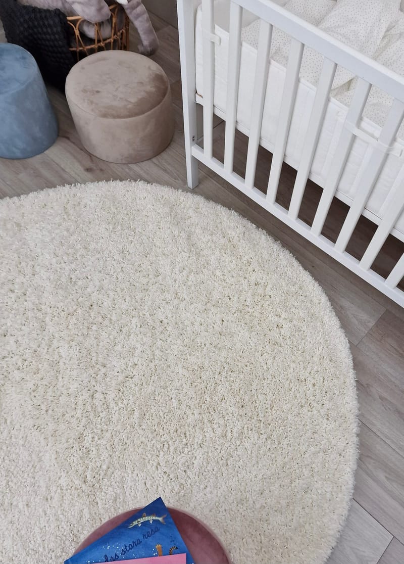 Lounge Shaggy Tæppe 200 cm Rundt - Hvid - Tekstiler - Tæpper - Moderne tæppe - Ryatæpper