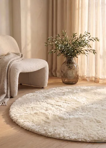 Maskinvævet tæppe KM Home Novelle RUND 160x160 Creme - Creme - Tekstiler - Tæpper - Moderne tæppe - Ryatæpper