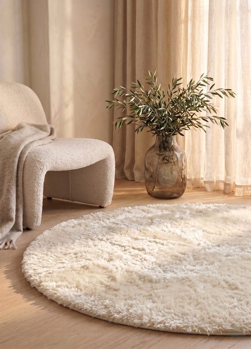 Maskinvævet tæppe KM Home Novelle RUND 160x160 Creme - Creme - Tekstiler - Tæpper - Moderne tæppe - Ryatæpper