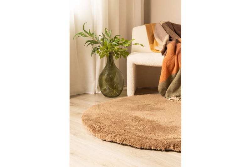 Ryetæppe Royal Deluxe Rund - 120x120 cm, Mokka - Tekstiler - Tæpper - Moderne tæppe - Ryatæpper
