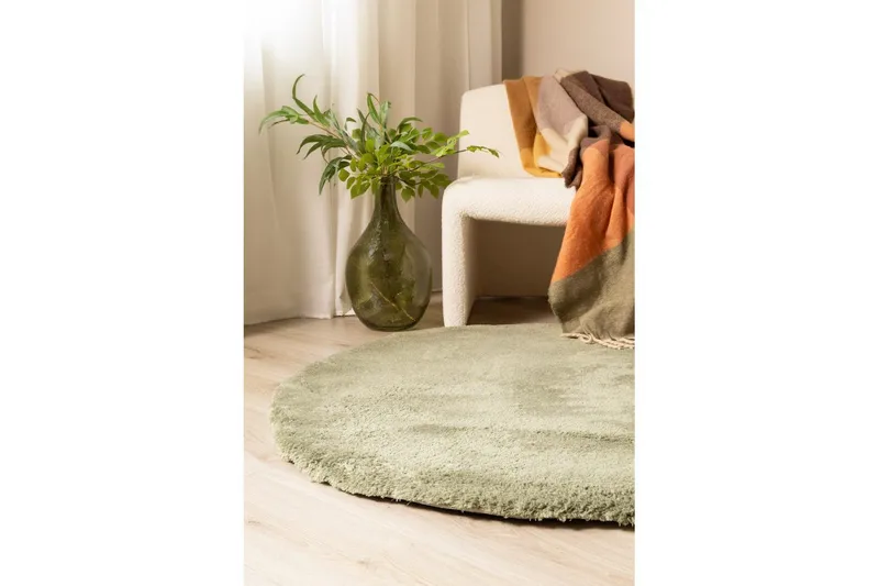 Ryetæppe Royal Deluxe Rund - 160x160 cm, Green - Tekstiler - Tæpper - Moderne tæppe - Ryatæpper