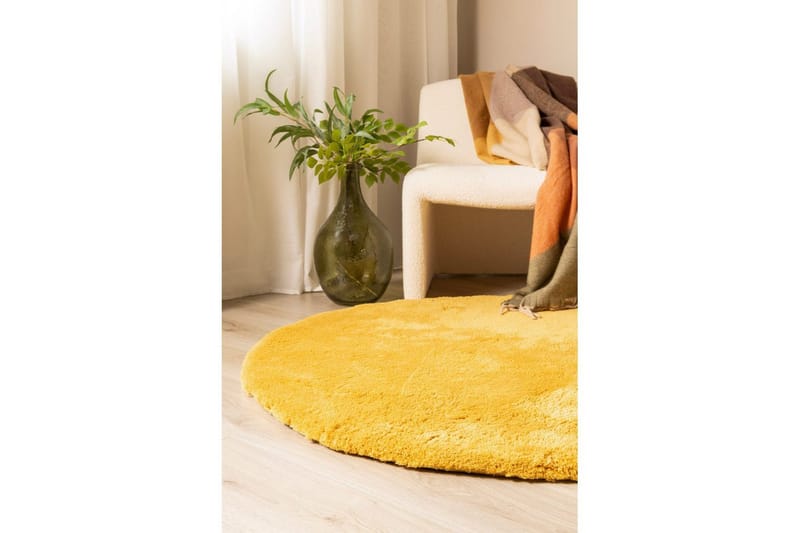 Ryetæppe Royal Deluxe Rund - 160x160 cm, Gul - Tekstiler - Tæpper - Moderne tæppe - Ryatæpper