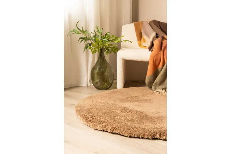 Ryetæppe Royal Deluxe Rund - 160x160 cm, Mokka - Tekstiler - Tæpper - Moderne tæppe - Ryatæpper