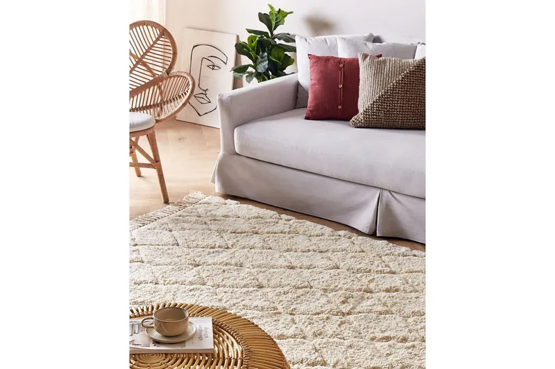 Silchar Bomuldstæppe 140x200 cm - Beige - Tekstiler - Tæpper - Moderne tæppe - Bomuldstæpper
