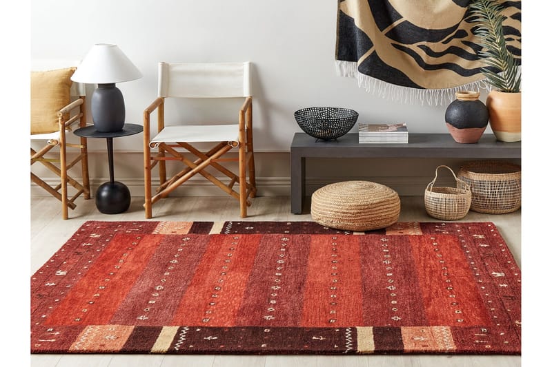 Sinanli Ryetæppe 160x230 cm - Rød - Tekstiler - Tæpper - Moderne tæppe - Uldtæppe
