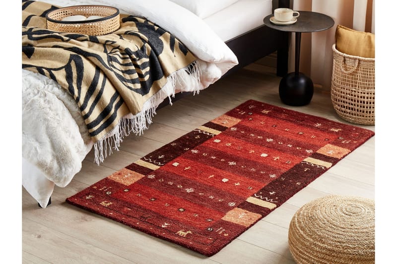 Sinanli Ryetæppe 80x150 cm - Rød - Tekstiler - Tæpper - Moderne tæppe - Ryatæpper