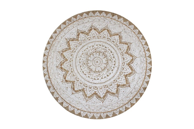 Tæppe Flettet Jute Med Print 120 Cm Rund - Beige - Tekstiler - Tæpper - Moderne tæppe - Sisaltæpper