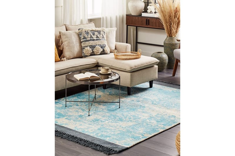 Tæppe Akarsu - Blå, beige, 140x200 cm - Tekstiler - Tæpper - Moderne tæppe - Viskosetæpper & kunstsilketæpper