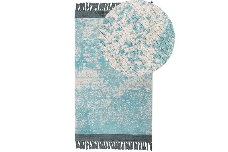 Tæppe Akarsu - Blå, beige, 80x150 cm - Tekstiler - Tæpper - Moderne tæppe - Viskosetæpper & kunstsilketæpper