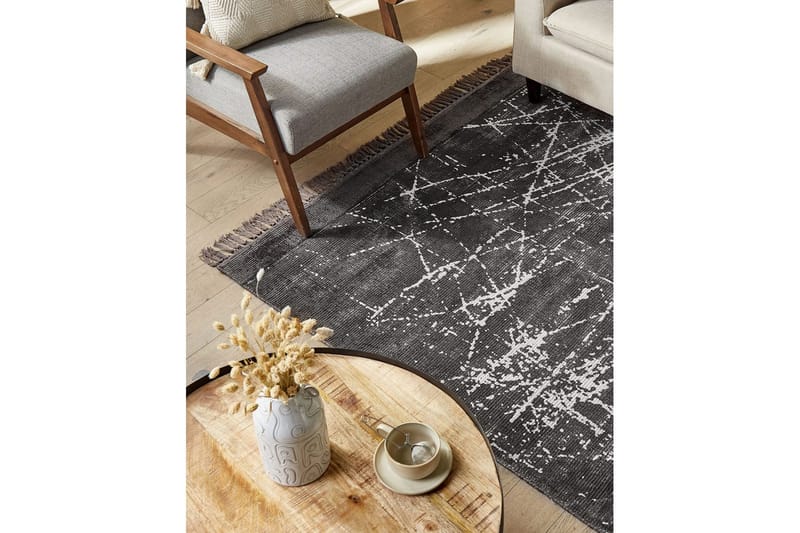 Tæppe Hanli - Mørkegrå, hvid, 140x200 cm - Tekstiler - Tæpper - Moderne tæppe - Viskosetæpper & kunstsilketæpper