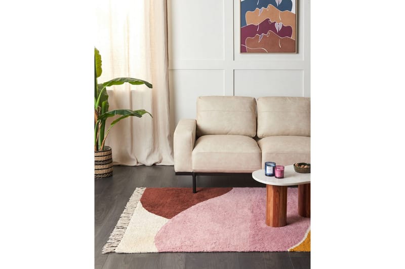 Tæppe Xinali - Rosa, gul, rød, beige - Tekstiler - Tæpper - Moderne tæppe - Bomuldstæpper