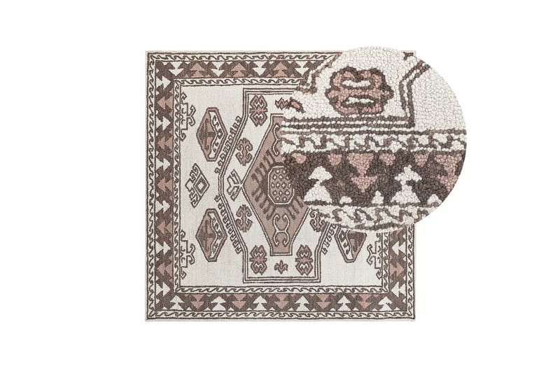 Tomarza Uldtæppe 200x200 cm Kvadratisk - Brun - Tekstiler - Tæpper - Moderne tæppe - Uldtæppe