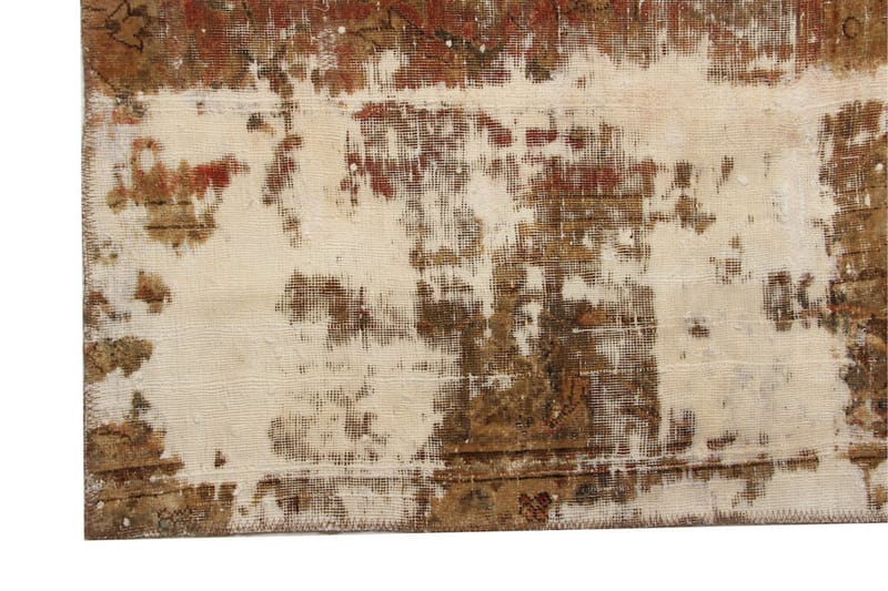 Vintage håndknyttet Tæppe Uld Brun / Creme 128x177cm - Uldtæppe - Håndvævede tæpper