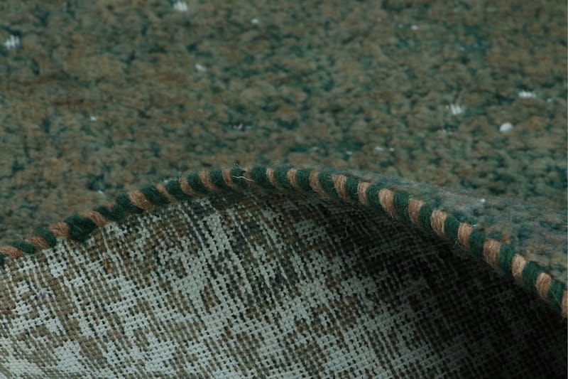 Vintage håndknyttet Tæppe Uld Grøn 218x205cm - Uldtæppe - Håndvævede tæpper