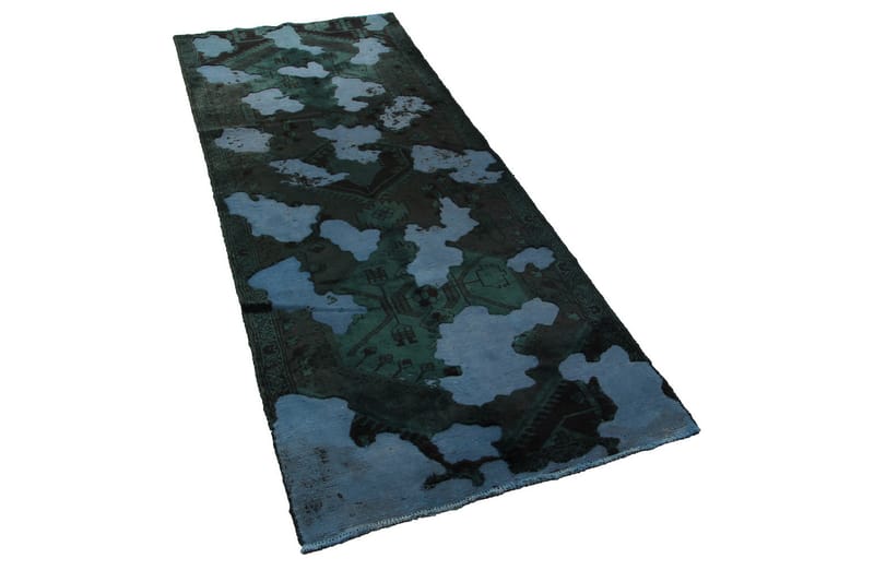 Vintage håndknyttet Tæppe Uld Mørkegrøn / Blå 110x300cm - Uldtæppe - Håndvævede tæpper