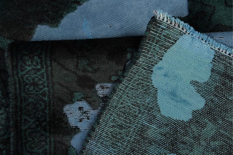 Vintage håndknyttet Tæppe Uld Mørkegrøn / Blå 110x300cm - Uldtæppe - Håndvævede tæpper