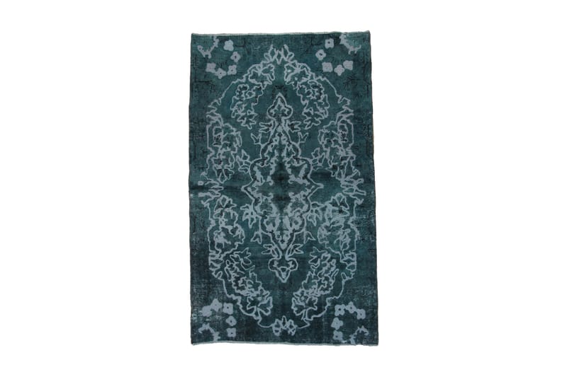 Vintage håndknyttet Tæppe Uld Mørkegrøn / Blå 132x224cm - Tekstiler - Tæpper - Moderne tæppe - Uldtæppe