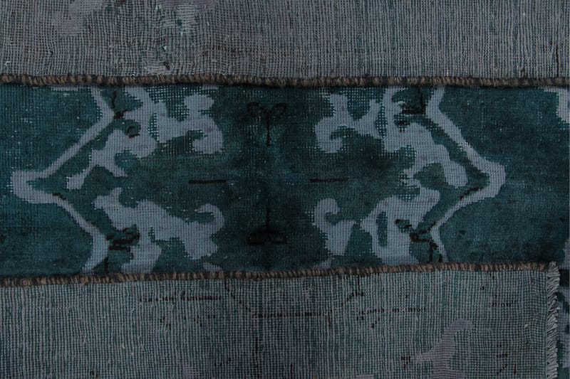 Vintage håndknyttet Tæppe Uld Mørkegrøn / Blå 132x224cm - Uldtæppe - Håndvævede tæpper