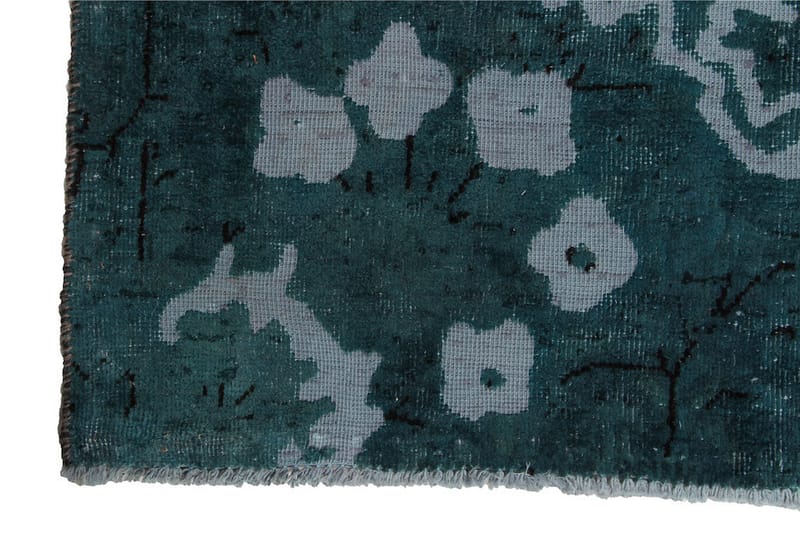 Vintage håndknyttet Tæppe Uld Mørkegrøn / Blå 132x224cm - Uldtæppe - Håndvævede tæpper