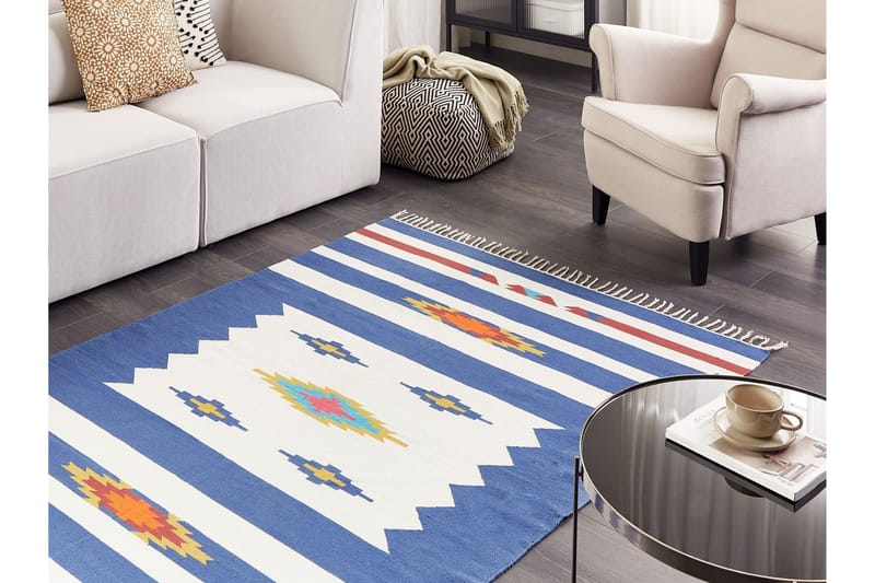 Varser Bomuldstæppe 140x200 cm - Blå - Tekstiler - Tæpper - Moderne tæppe - Bomuldstæpper