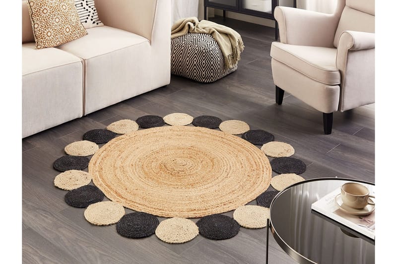 Vostan Jutetæppe 140 cm Rund - Sort - Tekstiler - Tæpper - Moderne tæppe - Sisaltæpper