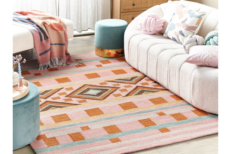 Yomra Uldtæppe 200x200 cm Kvadratisk - Brun - Tekstiler - Tæpper - Moderne tæppe - Uldtæppe