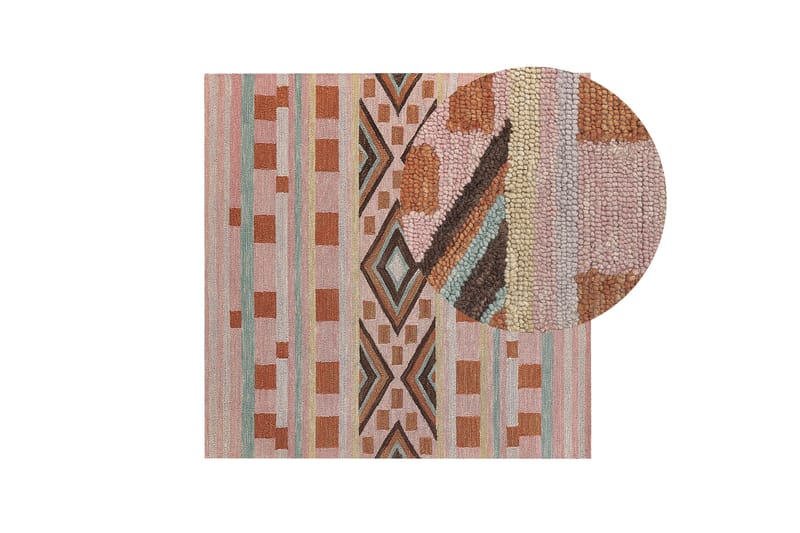 Yomra Uldtæppe 200x200 cm Kvadratisk - Brun - Tekstiler - Tæpper - Moderne tæppe - Uldtæppe