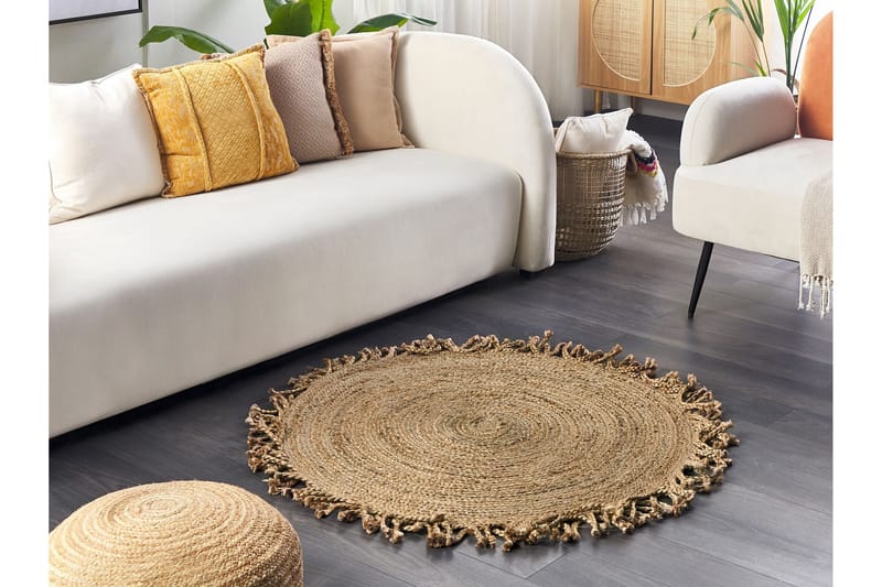 Zonguldak Ryetæppe 120 cm Rund - Beige - Tekstiler - Tæpper - Moderne tæppe - Ryatæpper