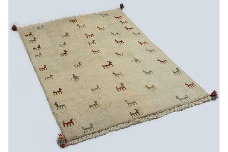 Håndknyttet Gabbeh Shiraz Uld Beige 103x138cm - Håndvævede tæpper - Orientalske tæpper - Persisk tæppe