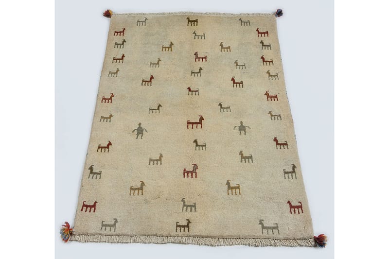 Håndknyttet Gabbeh Shiraz Uld Beige 103x138cm - Håndvævede tæpper - Orientalske tæpper - Persisk tæppe