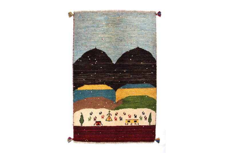 Håndknyttet Gabbeh Shiraz Uld Blå / Brun 93x148cm - Håndvævede tæpper - Orientalske tæpper - Persisk tæppe
