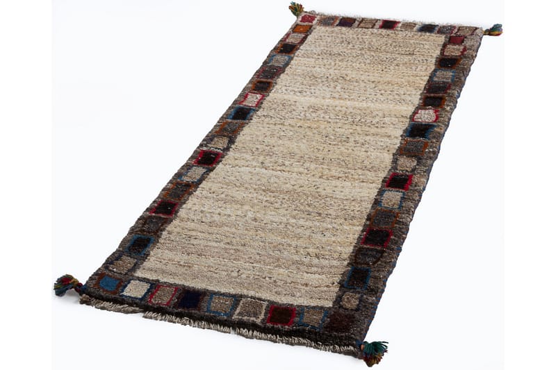 Håndknyttet Gabbeh Shiraz Uld Grå/ Creme 58x140cm - Håndvævede tæpper - Orientalske tæpper - Persisk tæppe