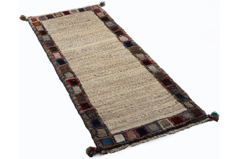 Håndknyttet Gabbeh Shiraz Uld Grå/ Creme 58x140cm - Håndvævede tæpper - Orientalske tæpper - Persisk tæppe